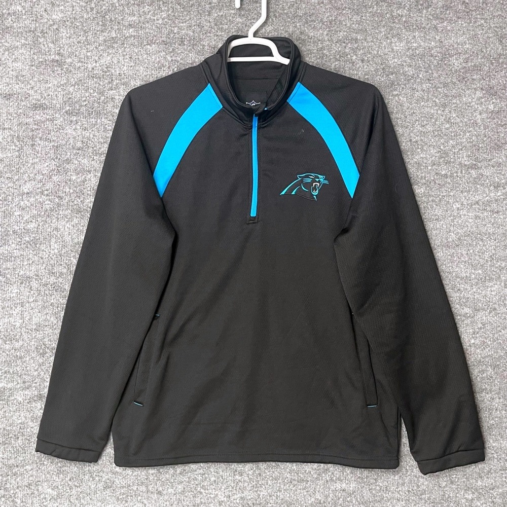 NFL Carolina Panthers Quarter Zip Pullover Mens Large Black Blue G-III Apparel
